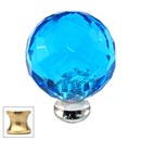 Cal Crystal [M30-AQUA-US3] Crystal Cabinet Knob - Aqua - Cut Globe - Medium - Polished Brass Stem - 1 3/16" Dia.
