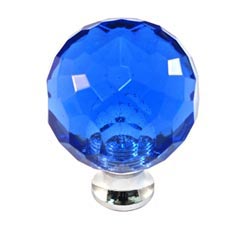 Cal Crystal [M30-BLUE-US14] Crystal Cabinet Knob - Blue - Cut Globe - Medium - Polished Nickel Stem - 1 3/16&quot; Dia.