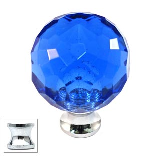 Cal Crystal [M30-BLUE-US26] Crystal Cabinet Knob - Blue - Cut Globe - Medium - Polished Chrome Stem - 1 3/16" Dia.