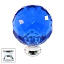 Cal Crystal [M30-BLUE-US26] Crystal Cabinet Knob - Blue - Cut Globe - Medium - Polished Chrome Stem - 1 3/16&quot; Dia.