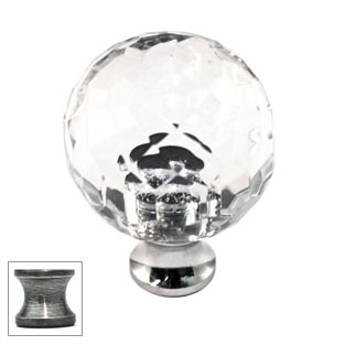 Cal Crystal [M30-US15A] Crystal Cabinet Knob - Clear - Cut Globe - Medium - Pewter Stem - 1 3/16" Dia.