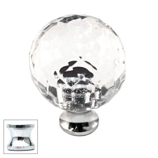 Cal Crystal [M30-US26] Crystal Cabinet Knob - Clear - Cut Globe - Medium - Polished Chrome Stem - 1 3/16" Dia.