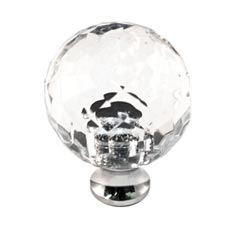 Cal Crystal [M30-US26] Crystal Cabinet Knob - Clear - Cut Globe - Medium - Polished Chrome Stem - 1 3/16&quot; Dia.