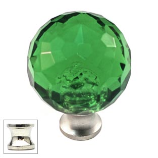 Cal Crystal [M30-GREEN-US14] Crystal Cabinet Knob - Green - Cut Globe - Medium - Polished Nickel Stem - 1 3/16" Dia.