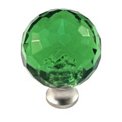 Cal Crystal [M30-GREEN-US15] Crystal Cabinet Knob - Green - Cut Globe - Medium - Satin Nickel Stem - 1 3/16&quot; Dia.