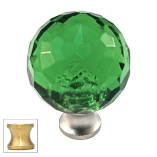 Cal Crystal [M30-GREEN-US4] Crystal Cabinet Knob - Green - Cut Globe - Medium - Satin Brass Stem - 1 3/16" Dia.