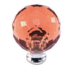 Cal Crystal [M30-PINK-US15A] Crystal Cabinet Knob - Pink - Cut Globe - Medium - Pewter Stem - 1 3/16" Dia.