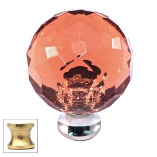 Cal Crystal [M30-PINK-US3] Crystal Cabinet Knob - Pink - Cut Globe - Medium - Polished Brass Stem - 1 3/16" Dia.