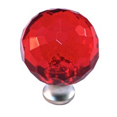 Cal Crystal [M30-RED-US14] Crystal Cabinet Knob - Red - Cut Globe - Medium - Polished Nickel Stem - 1 3/16&quot; Dia.