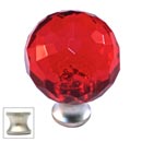 Cal Crystal [M30-RED-US15] Crystal Cabinet Knob - Red - Cut Globe - Medium - Satin Nickel Stem - 1 3/16&quot; Dia.