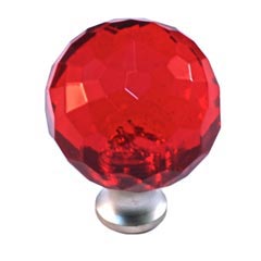 Cal Crystal [M30-RED-US26] Crystal Cabinet Knob - Red - Cut Globe - Medium - Polished Chrome Stem - 1 3/16&quot; Dia.