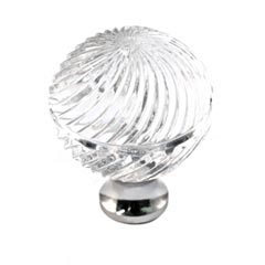 Cal Crystal [M30S-US15] Crystal Cabinet Knob - Clear - Engraved Swirl Globe - Medium - Satin Nickel Stem - 1 3/16&quot; Dia.