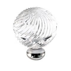 Cal Crystal [M30S-US3] Crystal Cabinet Knob - Clear - Engraved Swirl Globe - Medium - Polished Brass Stem - 1 3/16&quot; Dia.