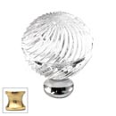 Cal Crystal [M30S-US3] Crystal Cabinet Knob - Clear - Engraved Swirl Globe - Medium - Polished Brass Stem - 1 3/16" Dia.