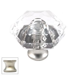 Cal Crystal [M31-US15] Crystal Cabinet Knob - Clear - Hexagon - Small - Satin Nickel Stem - 1 1/8" Dia.