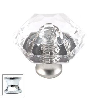 Cal Crystal [M31-US26] Crystal Cabinet Knob - Clear - Hexagon - Small - Polished Chrome Stem - 1 1/8" Dia.