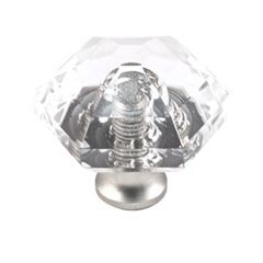 Cal Crystal [M31-US5] Crystal Cabinet Knob - Clear - Hexagon - Small - Antique Brass Stem - 1 1/8" Dia.