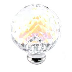 Cal Crystal [M35AB-US15] Crystal Cabinet Knob - Prism - Cut Globe - Large - Satin Nickel Stem - 1 3/8&quot; Dia.