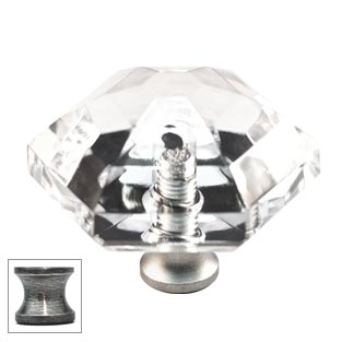 Cal Crystal [M41-US15A] Crystal Cabinet Knob - Clear - Hexagon - Large - Pewter Stem - 1 1/2" Dia.