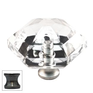 Cal Crystal [M41-US5] Crystal Cabinet Knob - Clear - Hexagon - Large - Antique Brass Stem - 1 1/2" Dia.