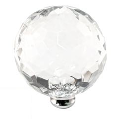 Cal Crystal [M45-US4] Crystal Cabinet Knob - Clear - Cut Globe - Jumbo - Satin Brass Stem - 1 3/4" Dia.