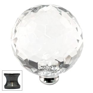 Cal Crystal [M45-US5] Crystal Cabinet Knob - Clear - Cut Globe - Jumbo - Antique Brass Stem - 1 3/4" Dia.