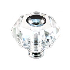 Cal Crystal [M50-US15] Crystal Cabinet Knob - Clear - Hexagon w/ Ferrule - Satin Nickel Stem - 1 3/4&quot; Dia.