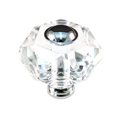 Cal Crystal [M50-US3] Crystal Cabinet Knob - Clear - Hexagon w/ Ferrule - Polished Brass Stem - 1 3/4" Dia.