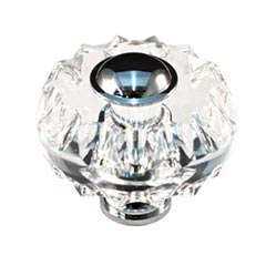 Cal Crystal [M51-US15A] Crystal Cabinet Knob - Clear - Round Fluted w/ Ferrule - Pewter Stem - 1 3/4&quot; Dia.