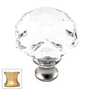 Cal Crystal [M992-US4] Crystal Cabinet Knob - Clear - Round Cut Dome - Satin Brass Stem - 1 3/8" Dia.
