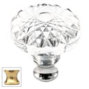 Cal Crystal [M993-US3] Crystal Cabinet Knob - Clear - Flat Round w/ Textured Top - Polished Brass Stem - 1 3/8" Dia.
