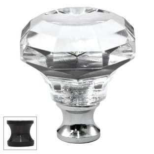Cal Crystal [M994-US10B] Crystal Cabinet Knob - Clear - Octagonal w/ Concave Face - Oil Rubbed Bronze Stem - 1 1/4" Dia.