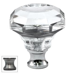 Cal Crystal [M994-US15A] Crystal Cabinet Knob - Clear - Octagonal w/ Concave Face - Pewter Stem - 1 1/4" Dia.