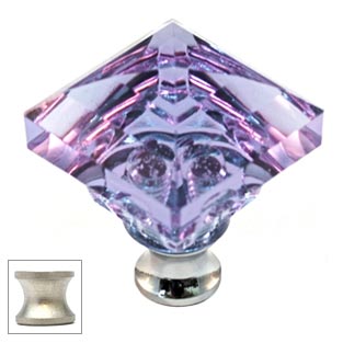 Cal Crystal [M995-ALEX-US15] Crystal Cabinet Knob - Alexandrite - Pyramid - Satin Nickel Stem - 1 1/4" Sq.