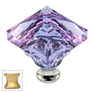 Cal Crystal [M995-ALEX-US4] Crystal Cabinet Knob - Alexandrite - Pyramid - Satin Brass Stem - 1 1/4" Sq.