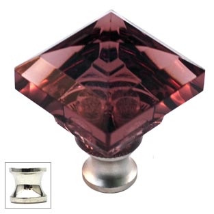Cal Crystal [M995-AMETHYST-US14] Crystal Cabinet Knob - Amethyst - Pyramid - Polished Nickel Stem - 1 1/4" Sq.