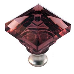 Cal Crystal [M995-AMETHYST-US15A] Crystal Cabinet Knob - Amethyst - Pyramid - Pewter Stem - 1 1/4&quot; Sq.