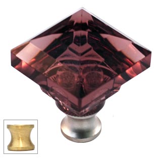 Cal Crystal [M995-AMETHYST-US4] Crystal Cabinet Knob - Amethyst - Pyramid - Satin Brass Stem - 1 1/4" Sq.
