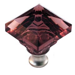 Cal Crystal [M995-AMETHYST-US4] Crystal Cabinet Knob - Amethyst - Pyramid - Satin Brass Stem - 1 1/4" Sq.