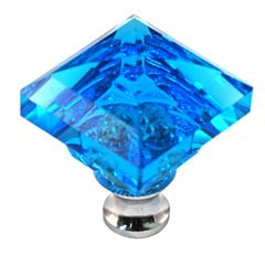 Cal Crystal [M995-AQUA-US14] Crystal Cabinet Knob - Aqua - Pyramid - Polished Nickel Stem - 1 1/4&quot; Sq.