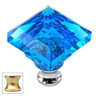 Cal Crystal [M995-AQUA-US3] Crystal Cabinet Knob - Aqua - Pyramid - Polished Brass Stem - 1 1/4" Sq.