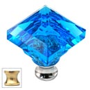 Cal Crystal [M995-AQUA-US3] Crystal Cabinet Knob - Aqua - Pyramid - Polished Brass Stem - 1 1/4" Sq.