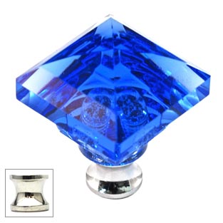 Cal Crystal [M995-BLUE-US14] Crystal Cabinet Knob - Blue - Pyramid - Polished Nickel Stem - 1 1/4" Sq.