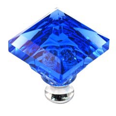 Cal Crystal [M995-BLUE-US15] Crystal Cabinet Knob - Blue - Pyramid - Satin Nickel Stem - 1 1/4&quot; Sq.