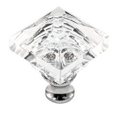 Cal Crystal [M995-US3] Crystal Cabinet Knob - Clear - Pyramid - Polished Brass Stem - 1 1/4" Sq.