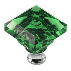 Cal Crystal [M995-GREEN-US15] Crystal Cabinet Knob - Green - Pyramid - Satin Nickel Stem - 1 1/4&quot; Sq.