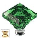 Cal Crystal [M995-GREEN-US3] Crystal Cabinet Knob - Green - Pyramid - Polished Brass Stem - 1 1/4" Sq.