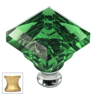 Cal Crystal [M995-GREEN-US4] Crystal Cabinet Knob - Green - Pyramid - Satin Brass Stem - 1 1/4" Sq.