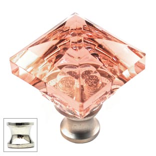 Cal Crystal [M995-PINK-US14] Crystal Cabinet Knob - Pink - Pyramid - Polished Nickel Stem - 1 1/4" Sq.