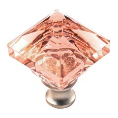 Cal Crystal [M995-PINK-US3] Crystal Cabinet Knob - Pink - Pyramid - Polished Brass Stem - 1 1/4&quot; Sq.